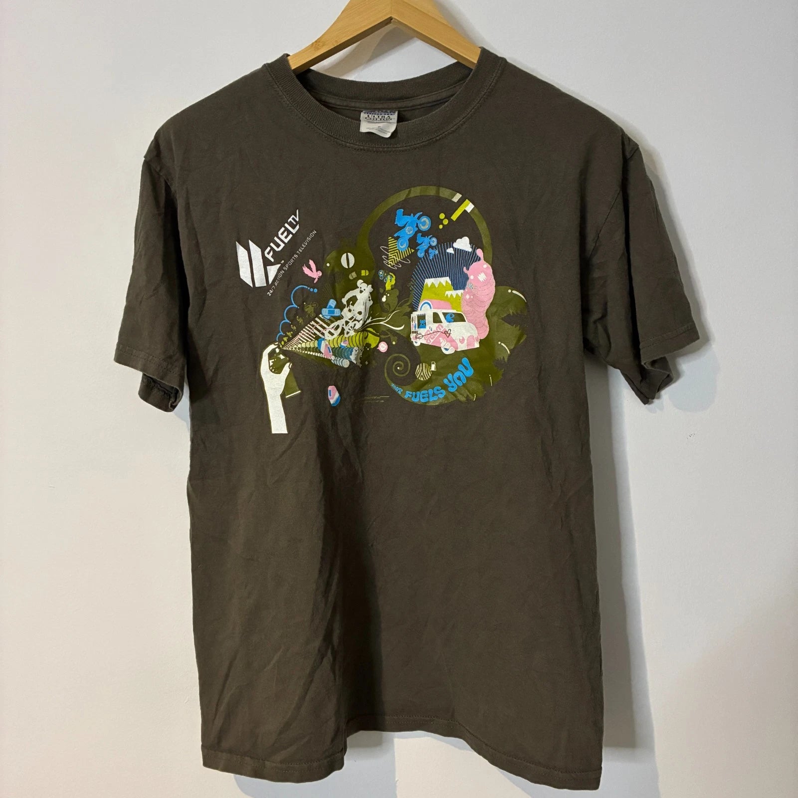 Vintage Fuel TV Shirt Mens Medium Brown Extreme Sports T-Shirt Tee Y2K