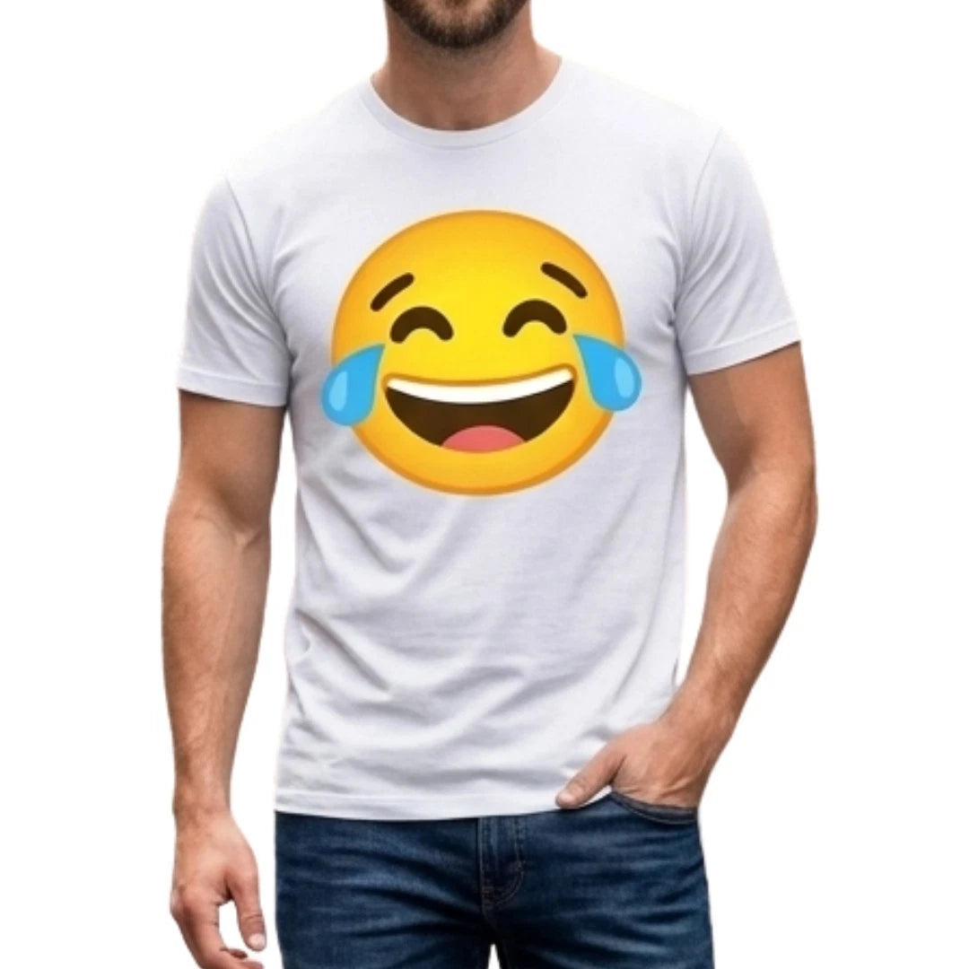 Funny Emoji Gift T-Shirt - Men's Laughing Crying Smiley Graphic Tee - Black Whit
