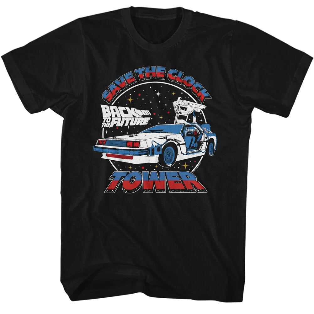 Back To The Future Movie Red White & Blue Save The Clock Tower  Men's T Shirt