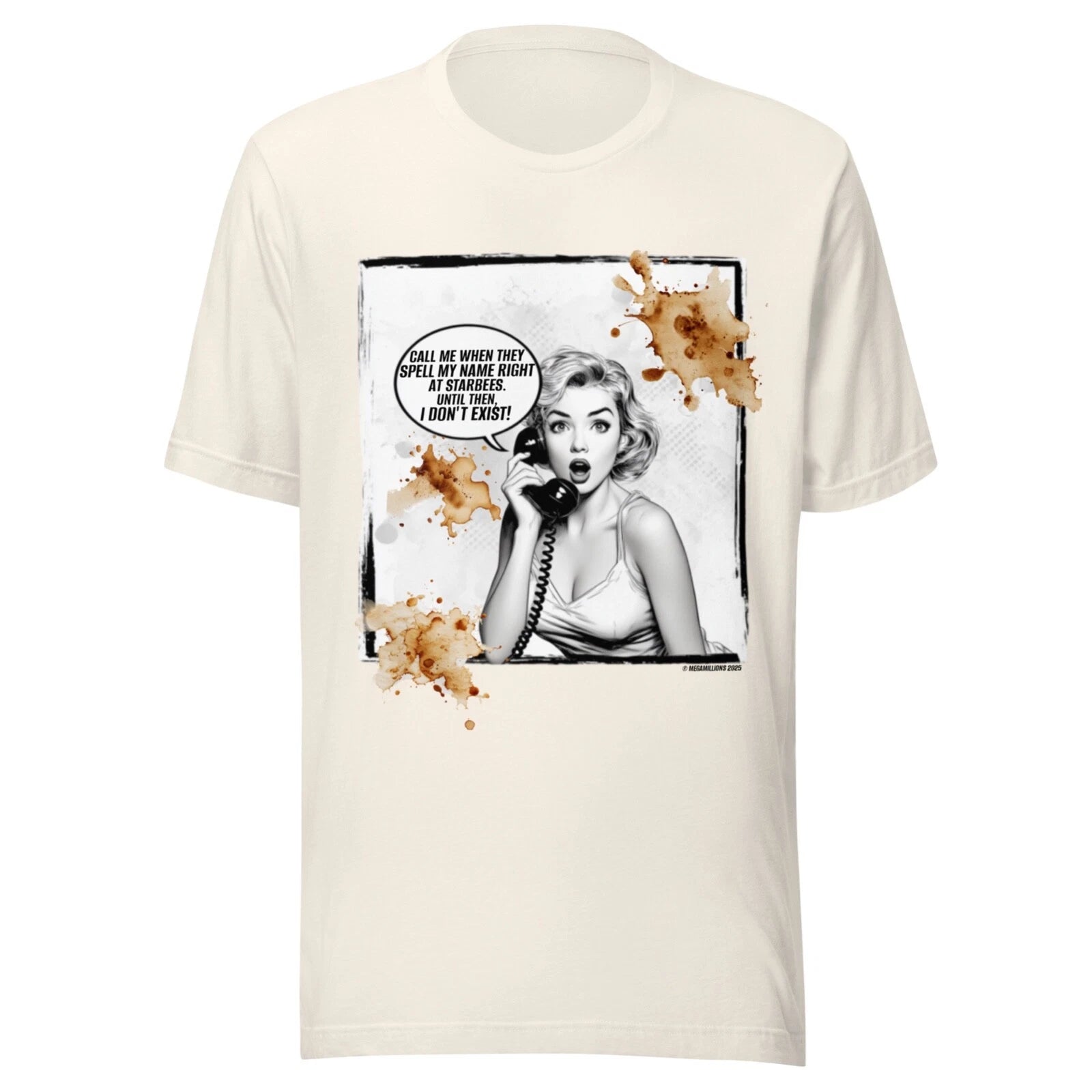 COFFEE SHIRT - FUNNY  - POP ART WOMAN - ALL SIZES- VINTAGE WHITE