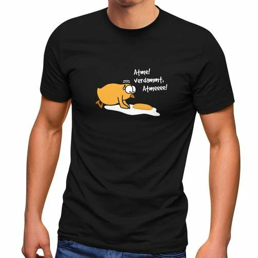 Men's T-Shirt Fried Egg Saying Breathe! Damn Chick Fun Shirt Print Funny