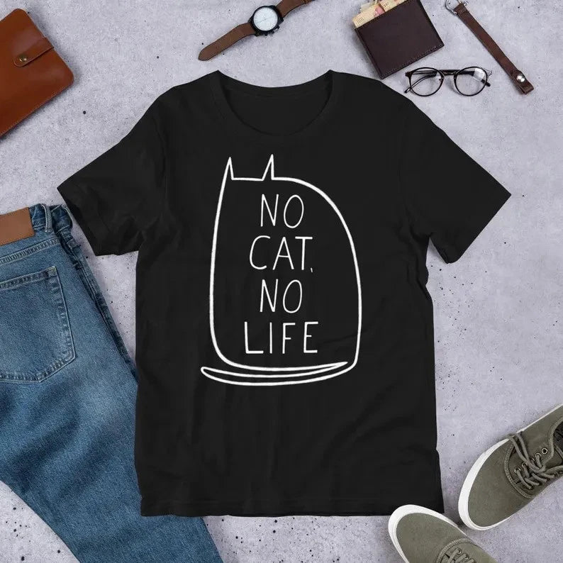 No Cat No Life Shirt Kawaii Kitty Graphic Tee Gothic Cute Gift