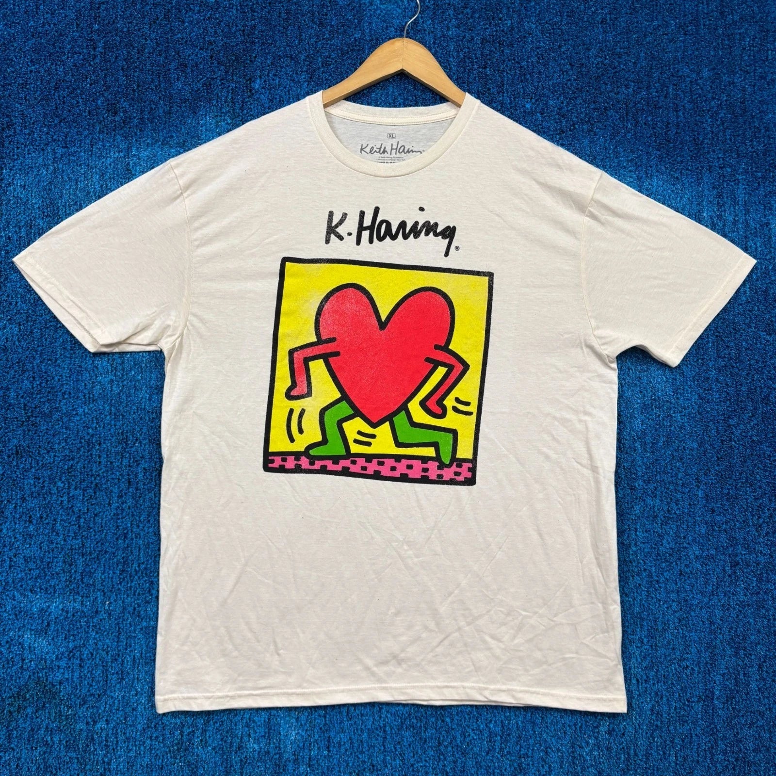 Keith Haring Heart Popart Beige T-Shirt Size Extra Large