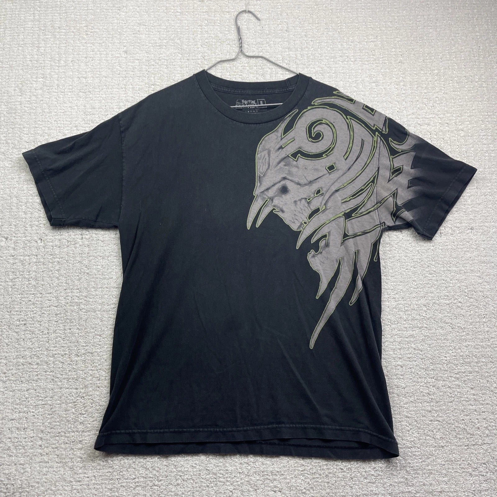 VTG Y2K Metal Mulisha Motocross Tribal Skull Graphic AOP Shirt Black Men Size L