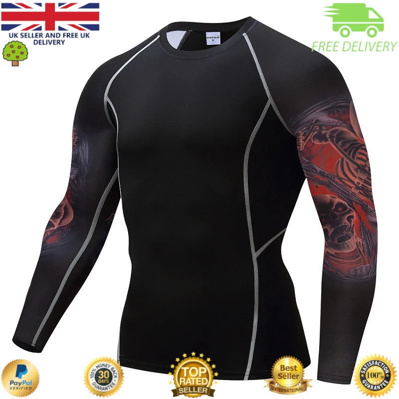 Mens Compression Top Workout cross fit MMA Cycling Running High Quality