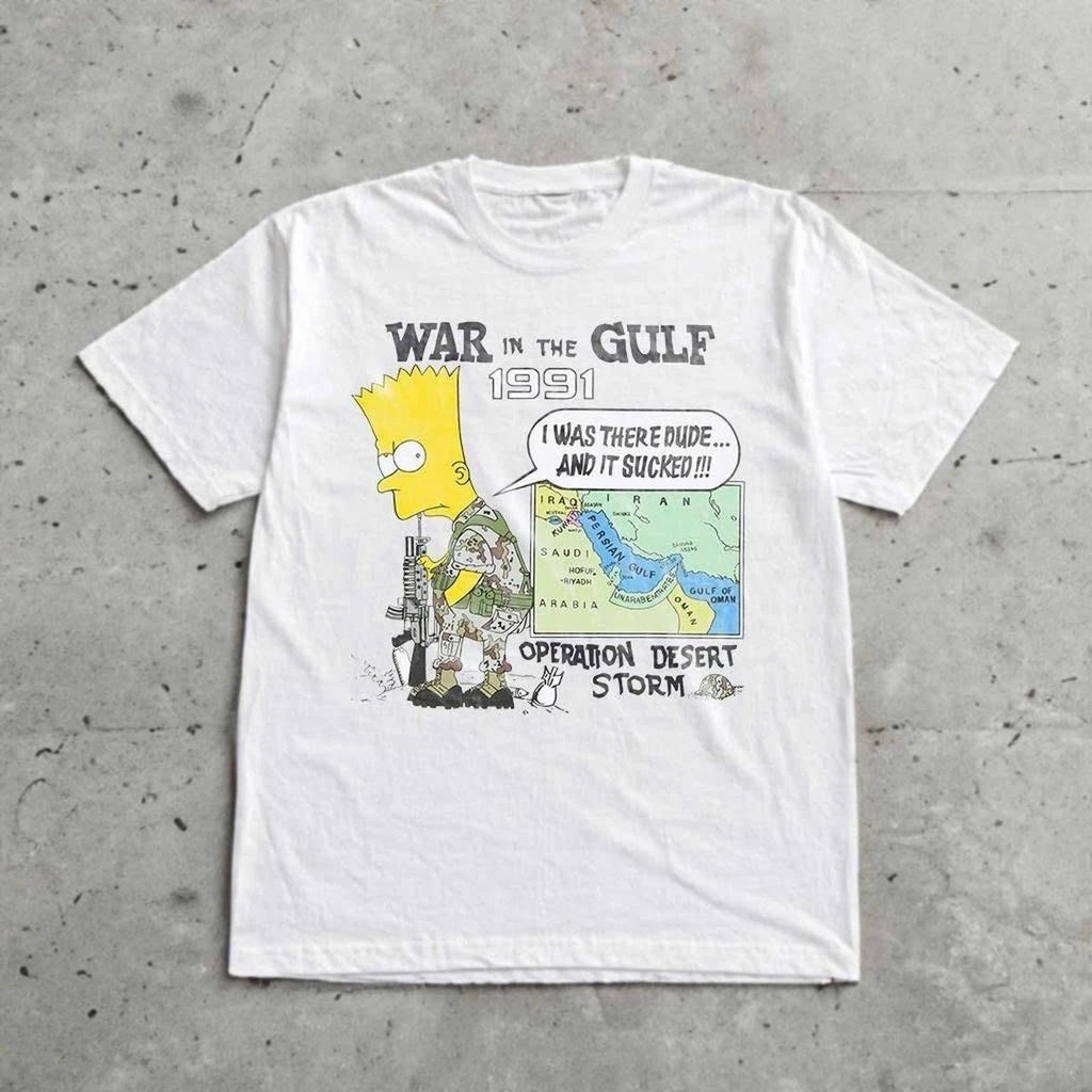 90s Simpsonnn Gulf War T Shirt Vintage Cartoon Graphic Tee S-5XL