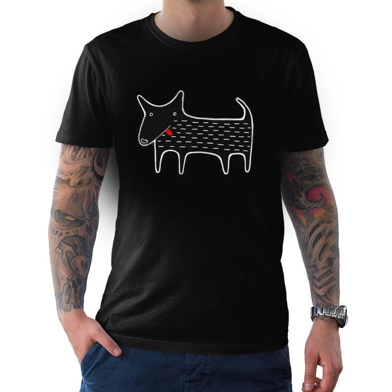 STRAIGHT CUT T-SHIRT Black Dog Kawaii Folk Art Animal Graphic Tee Dog Lover Gift