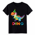 Cute Party T-Rex "DINO" Graphic Tee, Colorful Sequin-Style T-Shirt