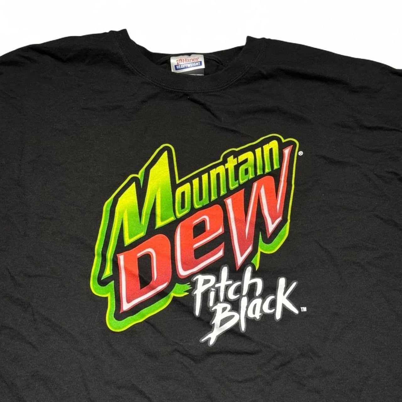 Mountain Dew Pitch Black T Shirt XL Long Sleeve Logo Rare Soda Pop Promo Y2K