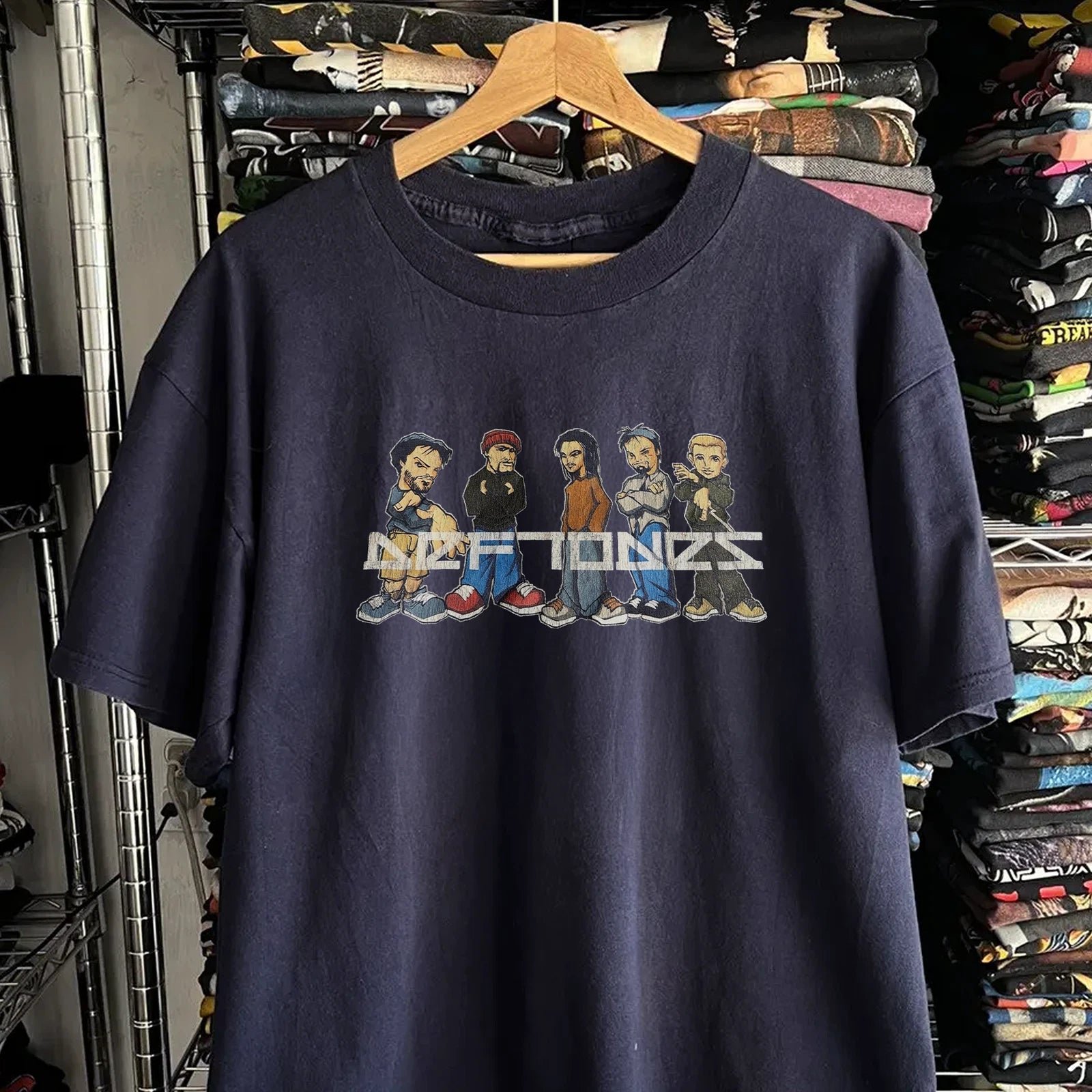 90s Deftones Cartoon Aged T-Shirt Navy XL