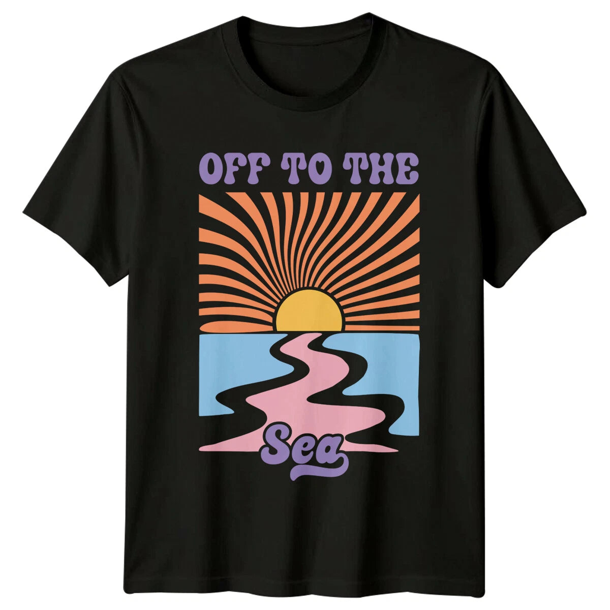 Off To The Sea Graphic T-Shirt Boho Sunburst Summer Vacation Tee