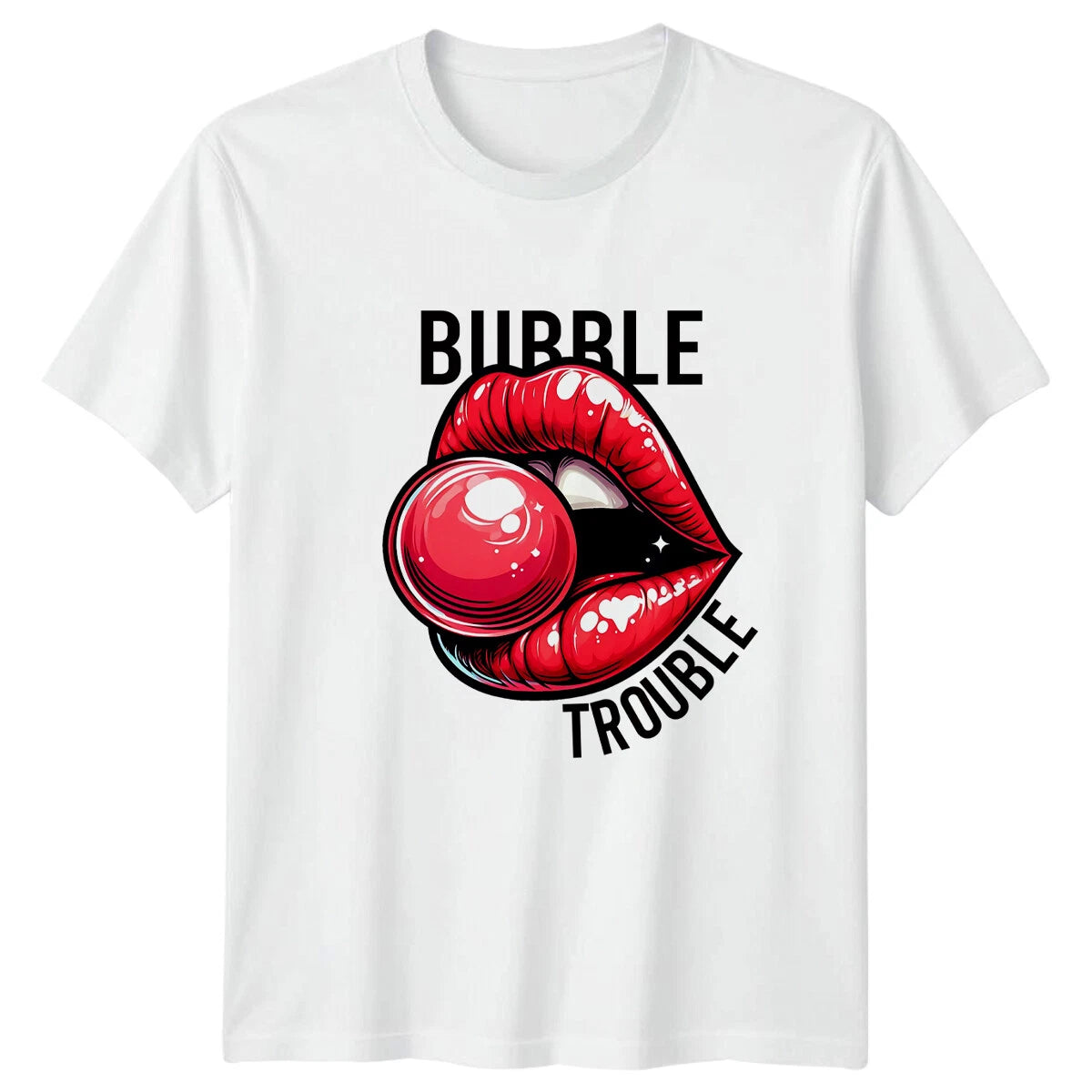 Bubble Trouble Lips Pop Art Graphic Novelty Adult Humor Trendy T-Shirt