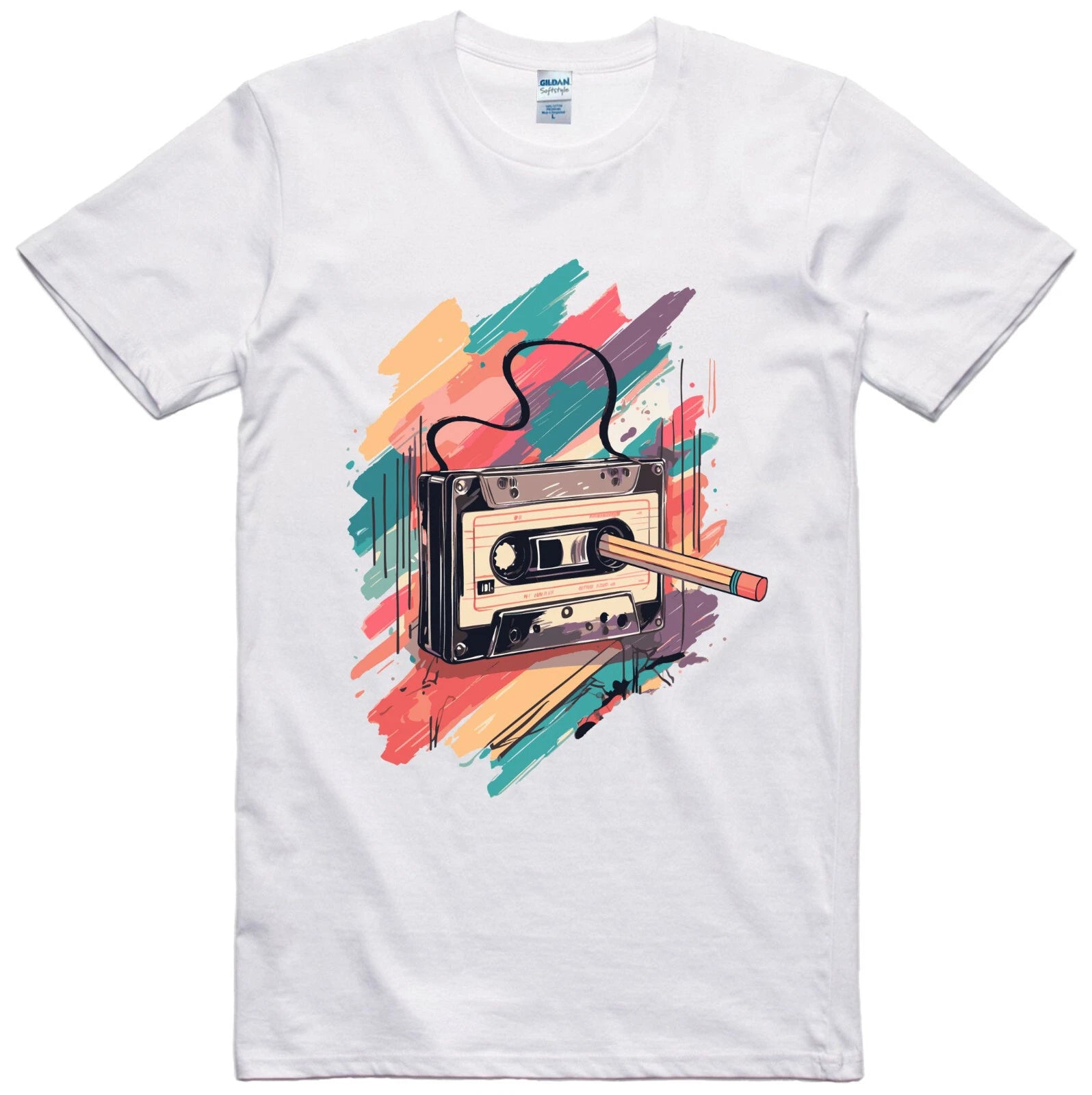 Funny T Shirt Cassette Music Pencil Rewind Cotton Tee