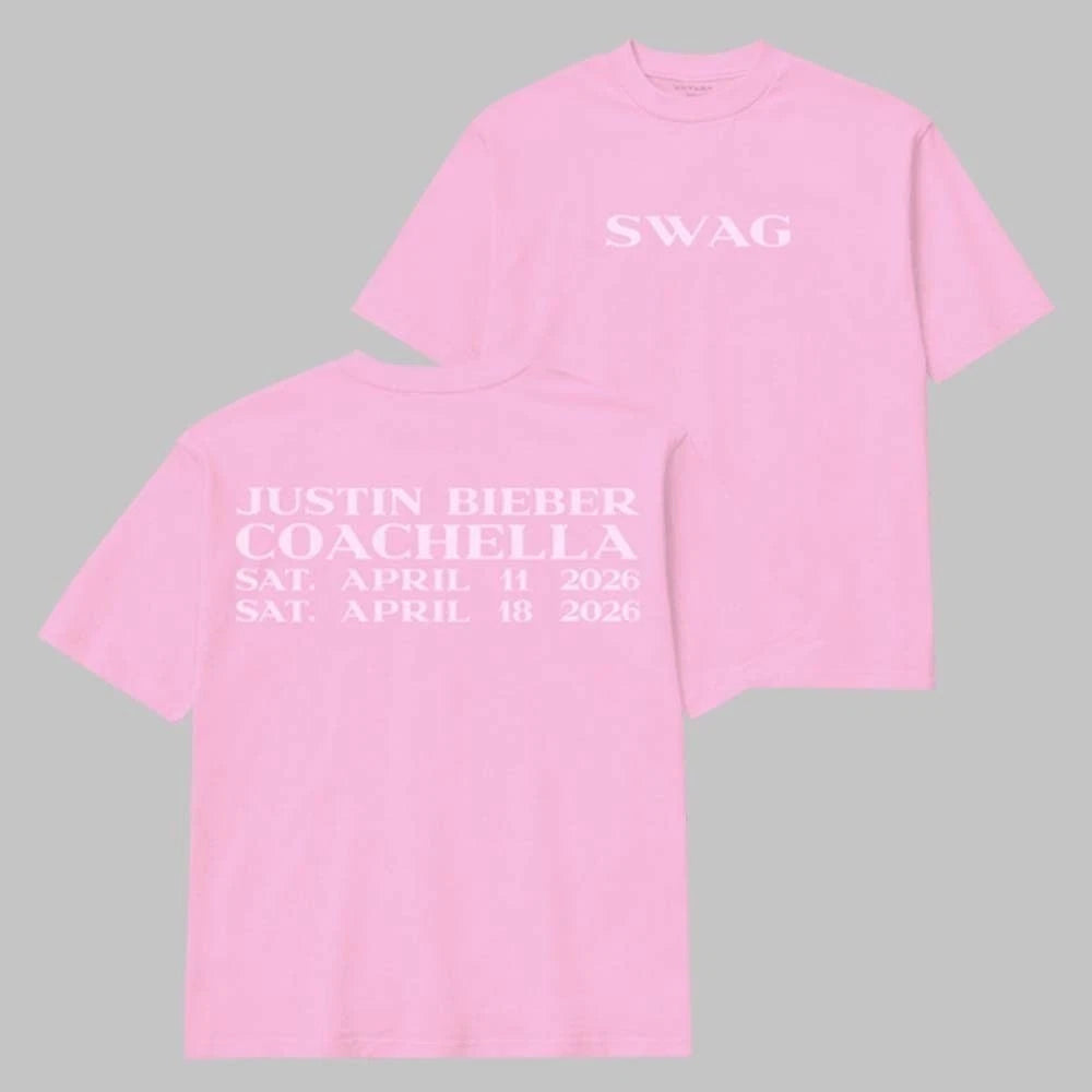 Justin Bieber 2026 Merchandise SWAG Album Pink T-Shirt