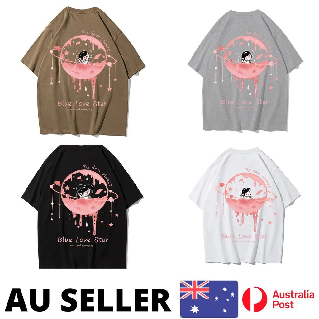 My Dear Planet Shirt Blue Love Star Print Kawaii Graphic Tees - AU Stock