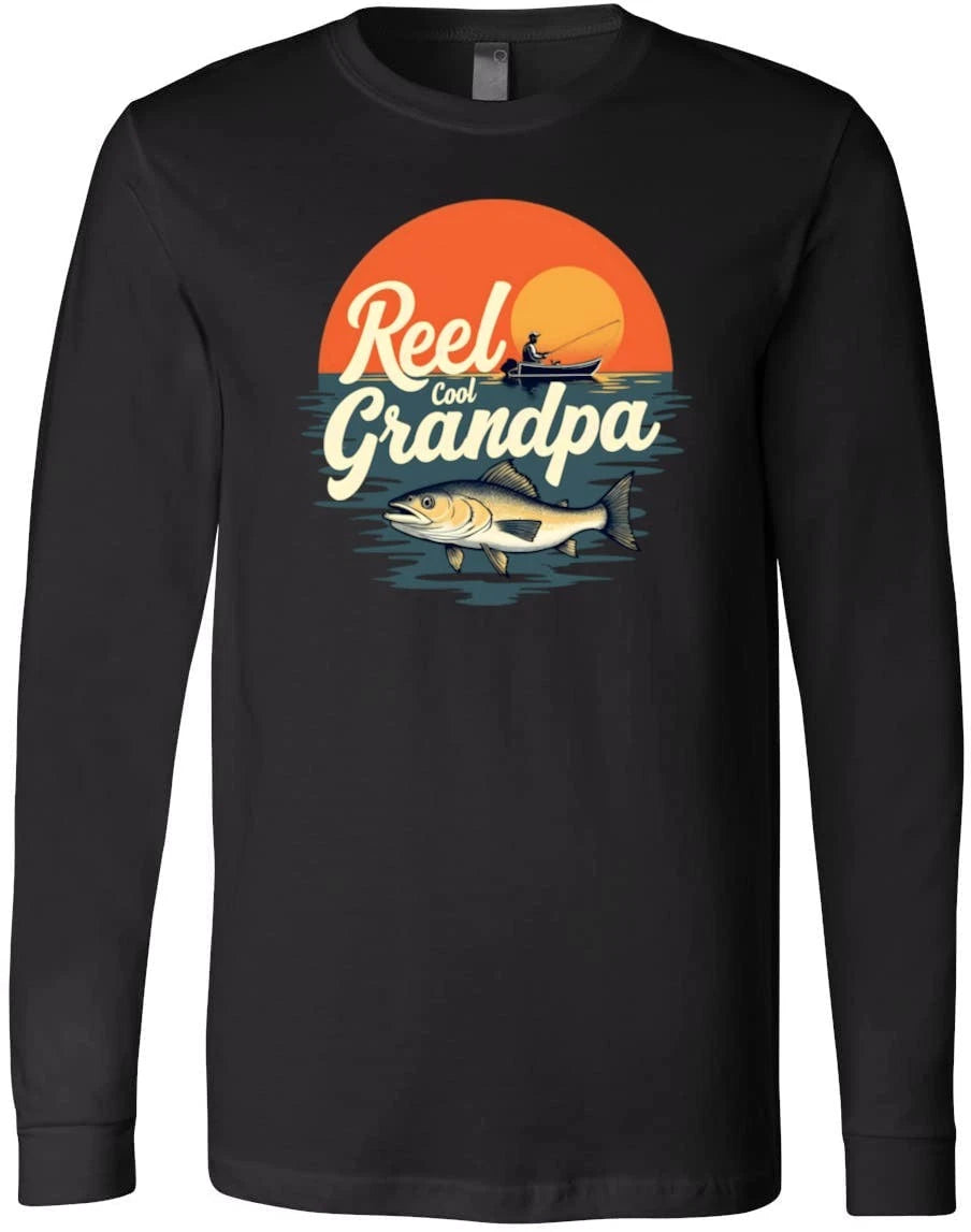 Reel Cool Grandpa Fishing Gift - Retro Sunset Outdoors Design T-Shirt