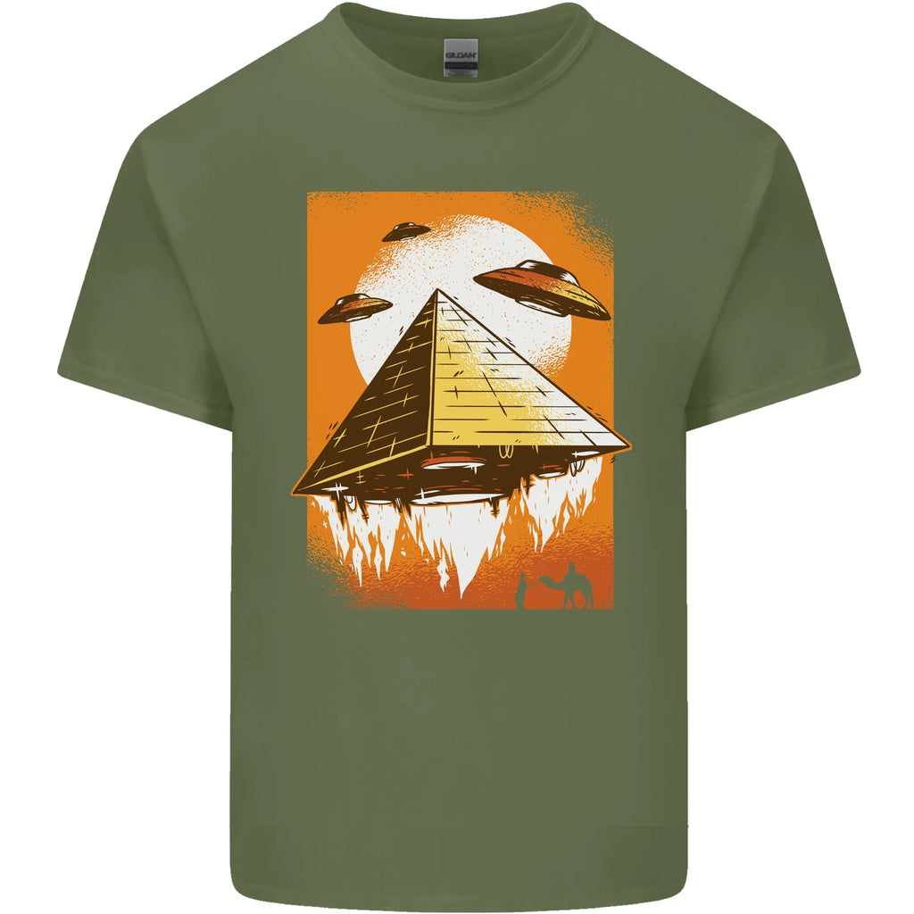 UFO Pyramid Alien Flying Saucer Mens Light Cotton T-Shirt