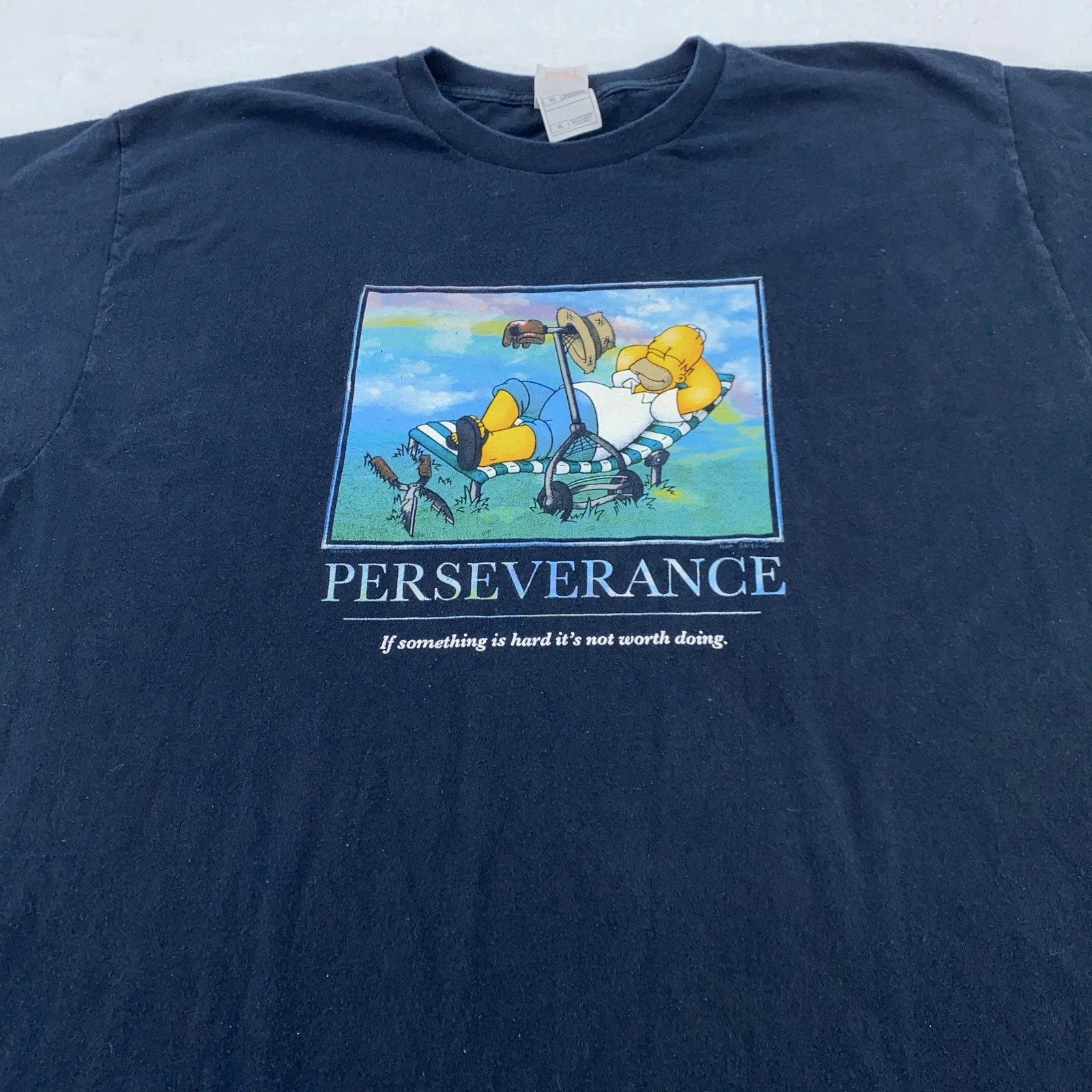 Vintage Homer Simpson Perseverance Lazy Shirt Mens XL Simpsons Cartoon 90s