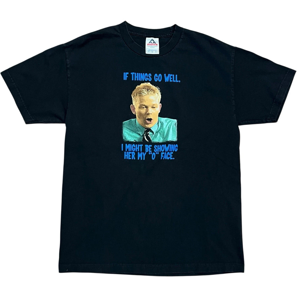 Vintage 2004 Office Space Movie Promo O Face T-Shirt Black Large Comedy