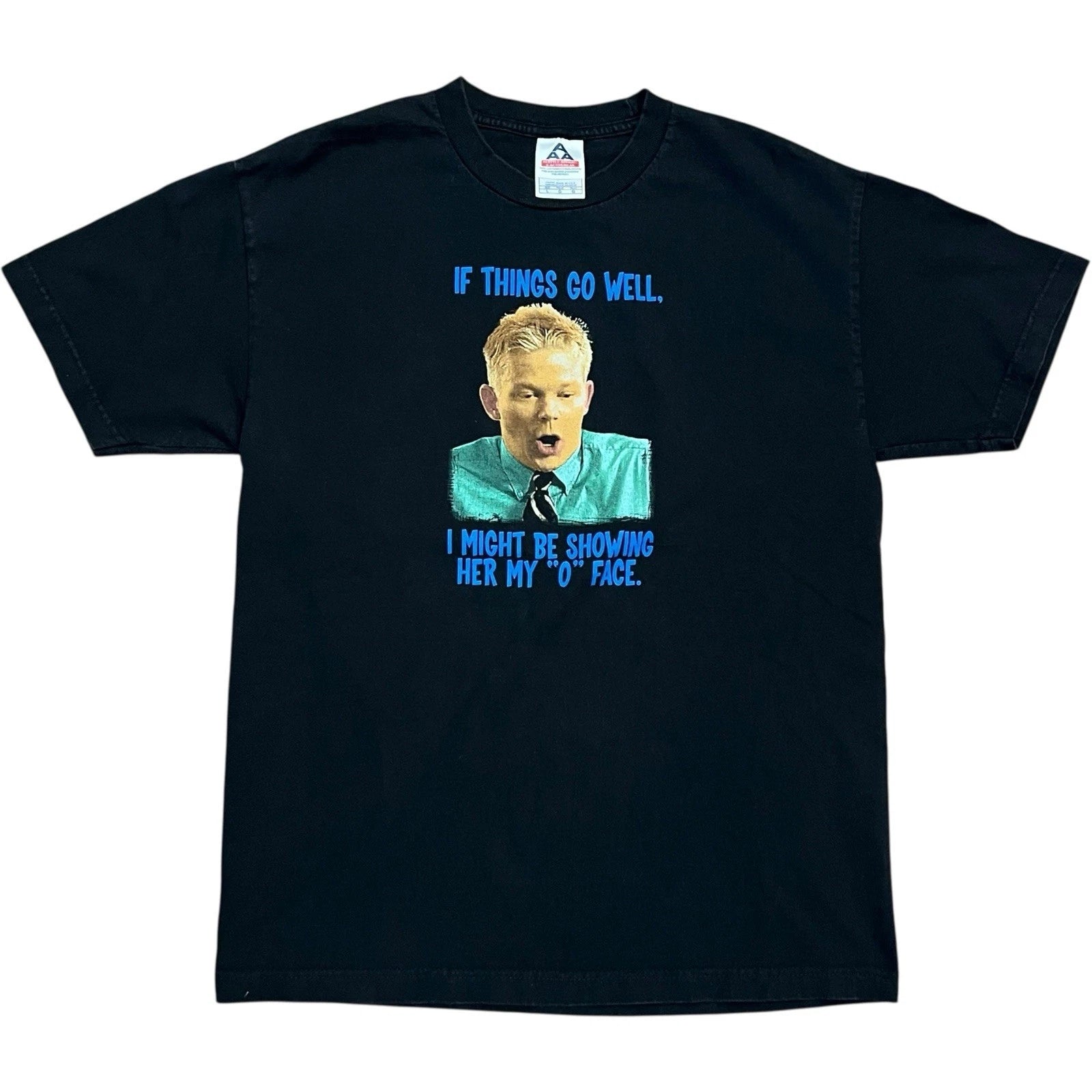 Vintage 2004 Office Space Movie Promo O Face T-Shirt Black Large Comedy