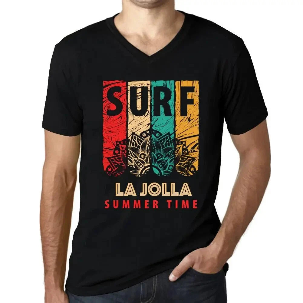 Men's Graphic T-Shirt V Neck Summer Time Surf In La Jolla Eco-Friendly Limited