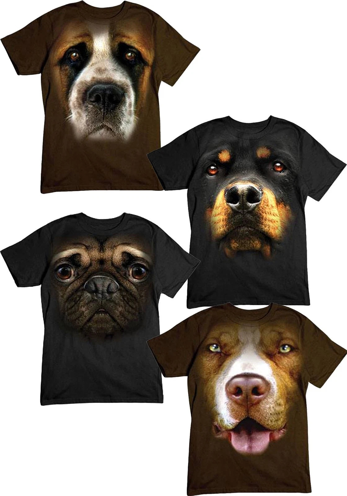 Big Pug and Rottweiler Face T-shirts