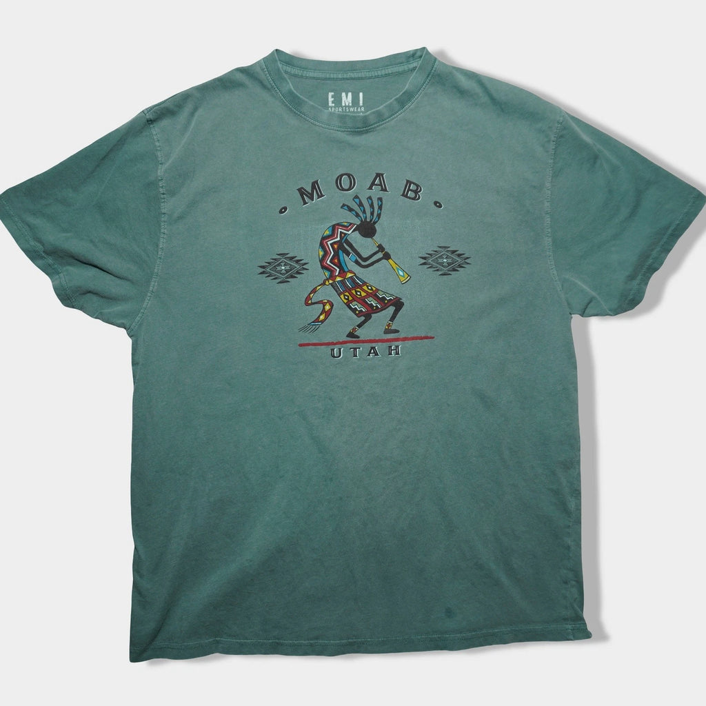 EMI Sportswear Moab Utah Kokopelli Graphic T-Shirt XL – Faded Green 100% Cotton