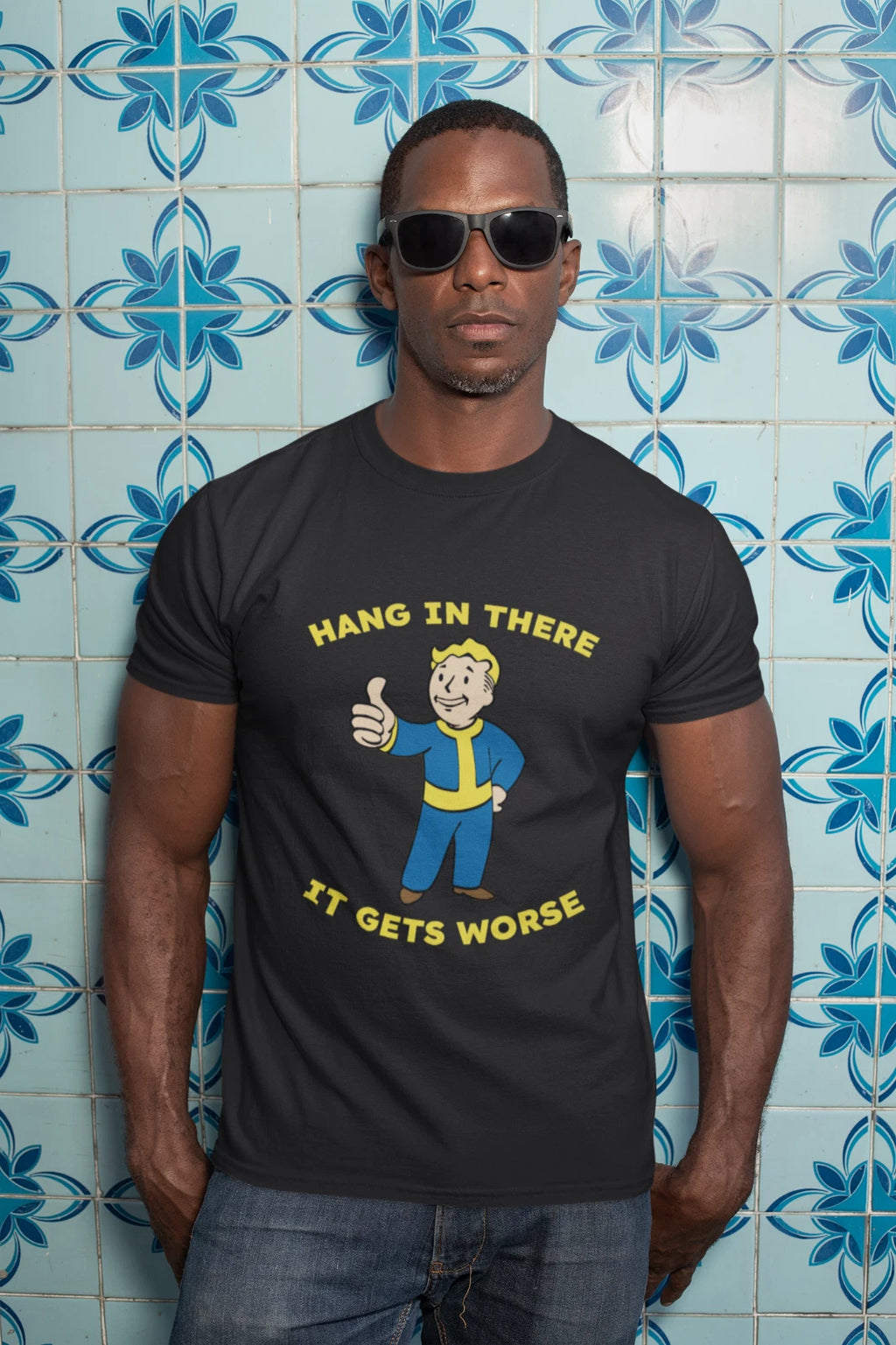 Fallout Vault Boy Funny T-Shirt Hang In There It Gets Worse Gamer Gift Tee Top