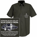 LUCKY STIFF $299 DELUXE REDNECK FUNERAL DISPOSABLE HEARSE, PIZZA, BEER WORKSHIRT