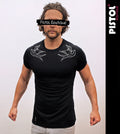 Pistol Boutique Men's T-Shirt Fitted Black Crew Neck Shoulder Swallows
