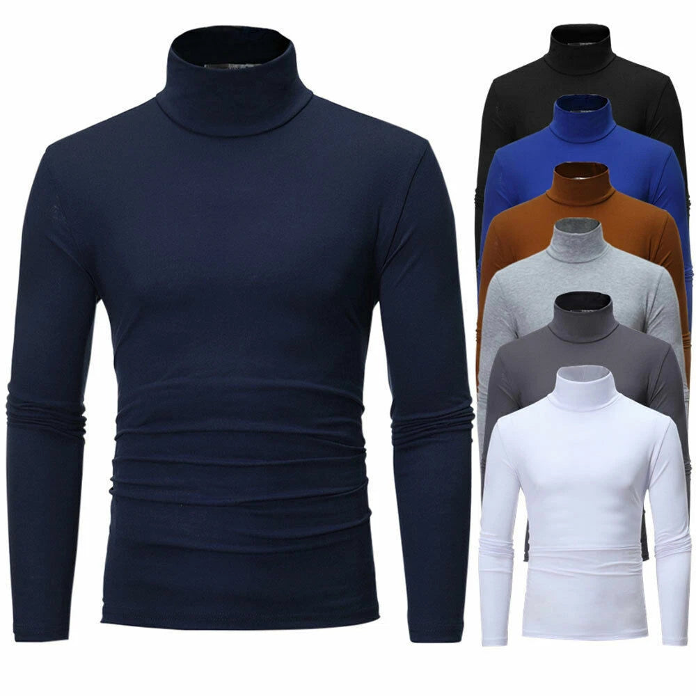 New Long Sleeve Thermal High Collar Turtle Neck Skivvy Men's Sweater Stretch