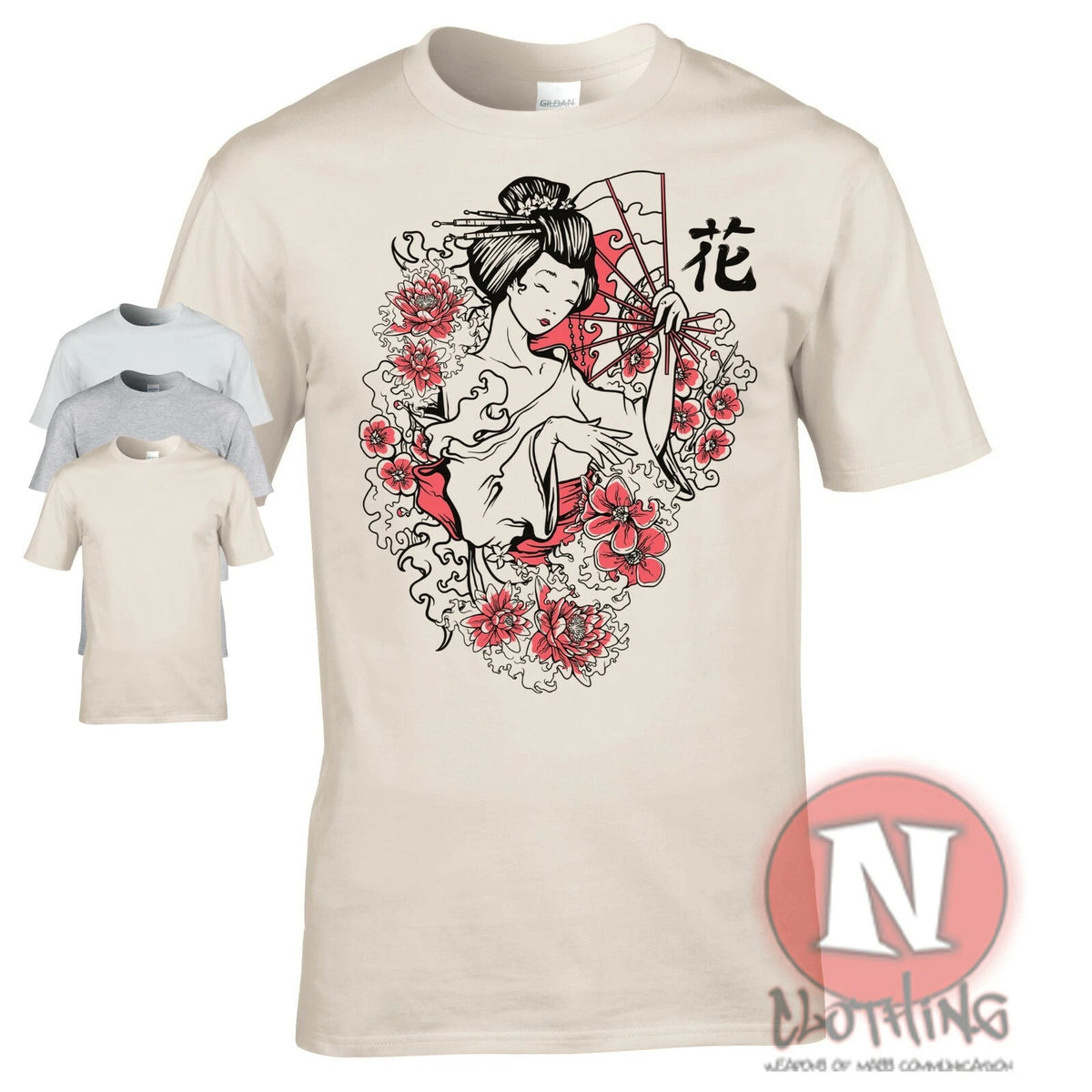 Geisha girl t-shirt Japanese graphic art Samurai Tokyo Kawaii cherry blossom
