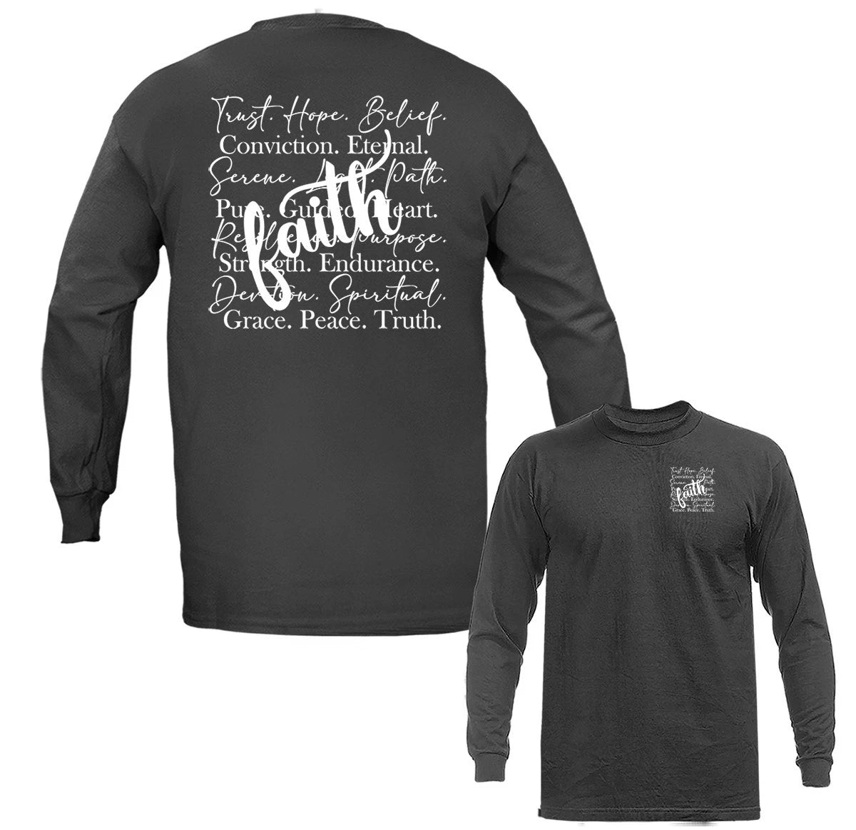 Faith Word Collage Christian Inspirational Religious Long Sleeve T-Shirt