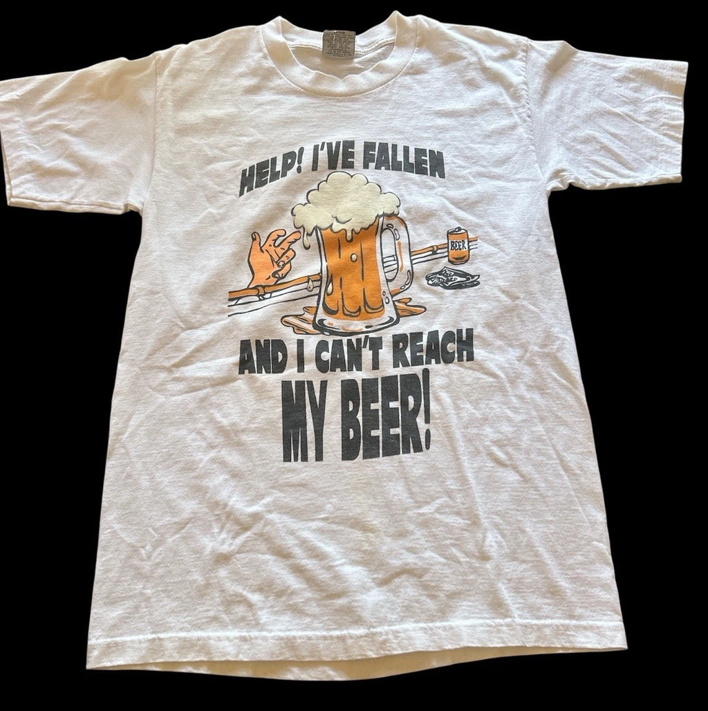 VTg Y2K Shirt Mens Large White Help I Can’t Reach My Beer Stanley Desantis