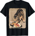 Kawaii Cat Eating Sushi Funny Japanese Anime Cute Cat T-Shirt