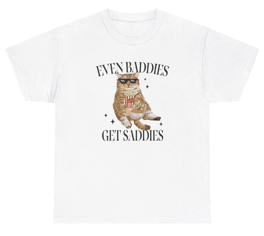 Even Baddies Get Saddies Cat T Shirt Funny Mental Health Animal Y2K Retro Tee