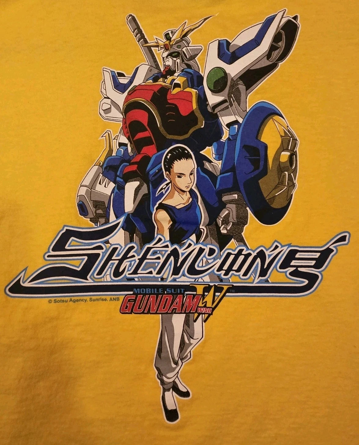 Vtg Mobile Suit Gundam Wing T Shirt Shenlong L Yellow Manga Japan Anime GundamW