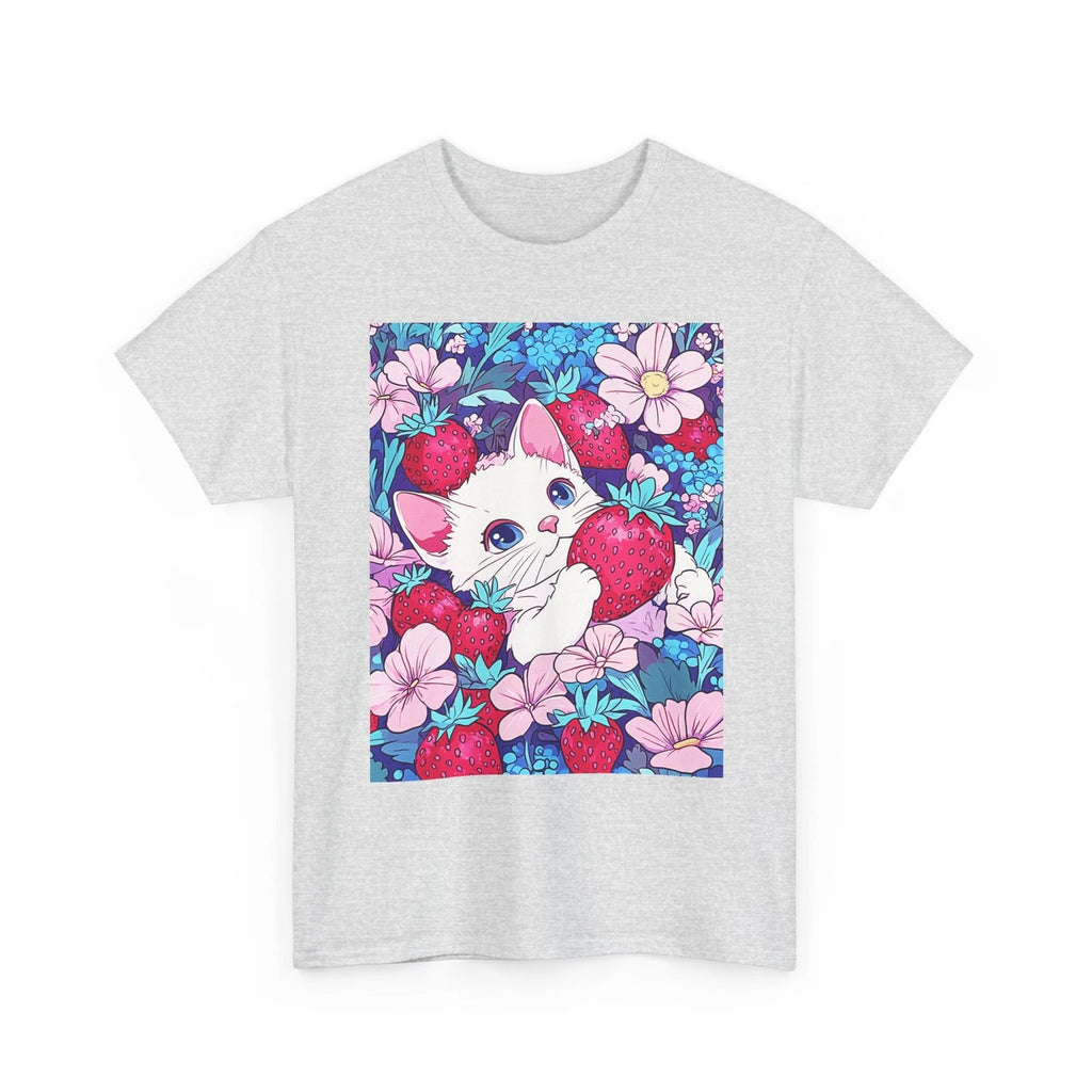 CUTE STRAWBERRY GARDEN KITTY CAT TSHIRT TEE GIFT GIRLS WOMEN TEENS KAWAII SHIRT