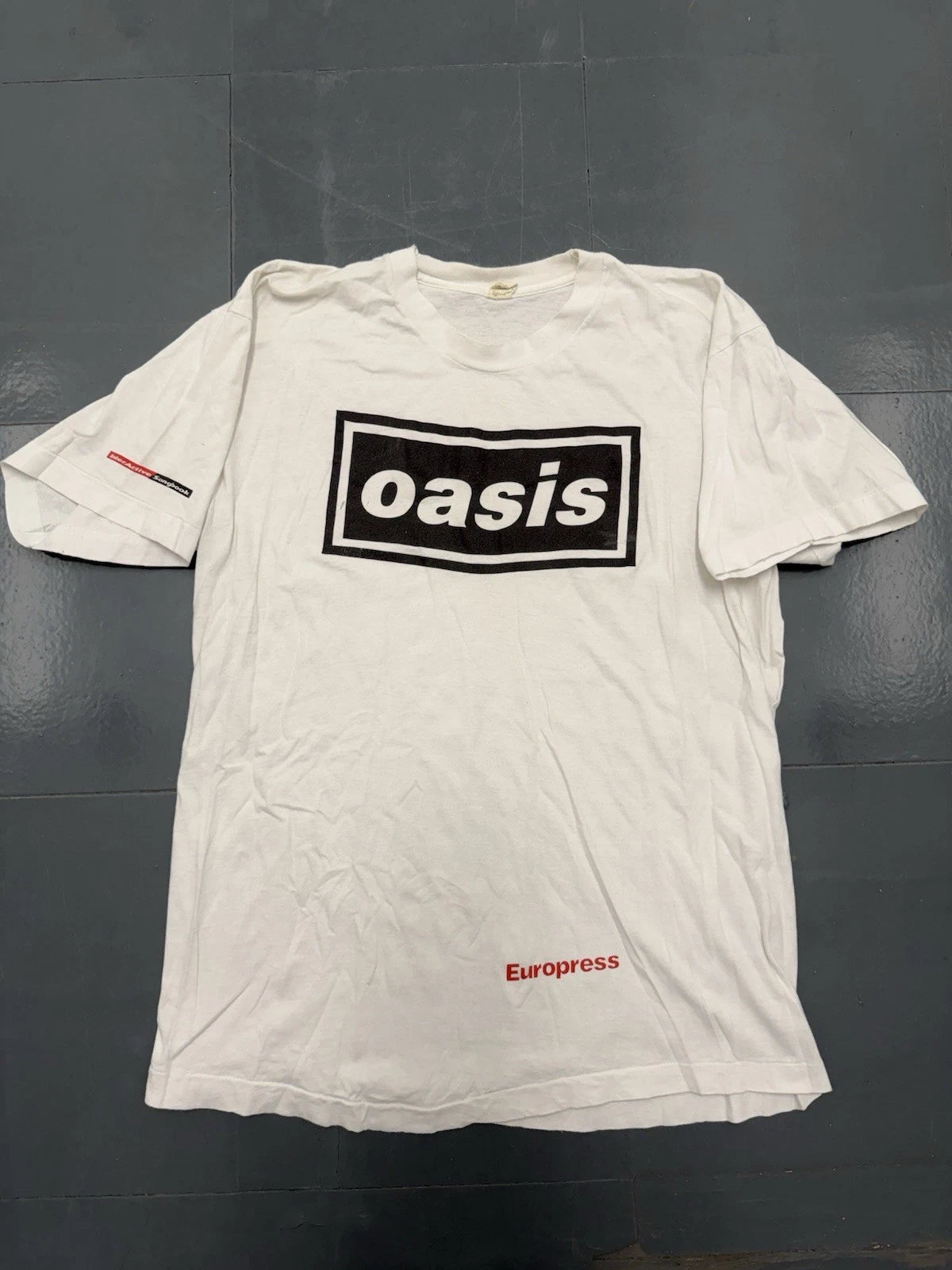Vintage Oasis T Shirt 90s Europress Screen Stars L Box Logo Britpop Shoegaze