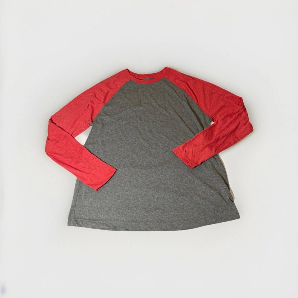 Men’s XL Gray Red Raglan Baseball Shirt Triblend Soft Long Sleeve Tee New