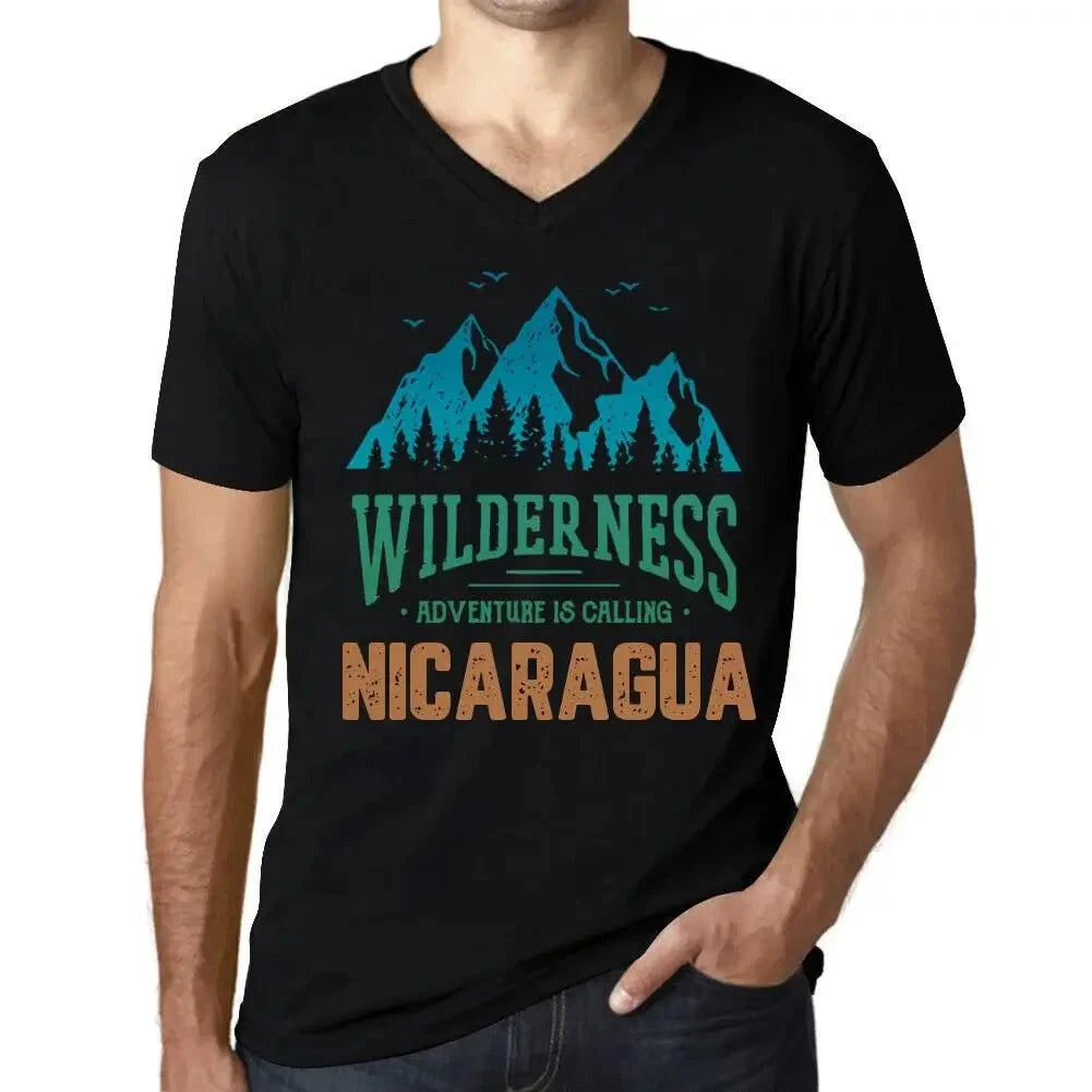 Men's Graphic T-Shirt V Neck Wilderness, Adventure Is Calling Nicaragua