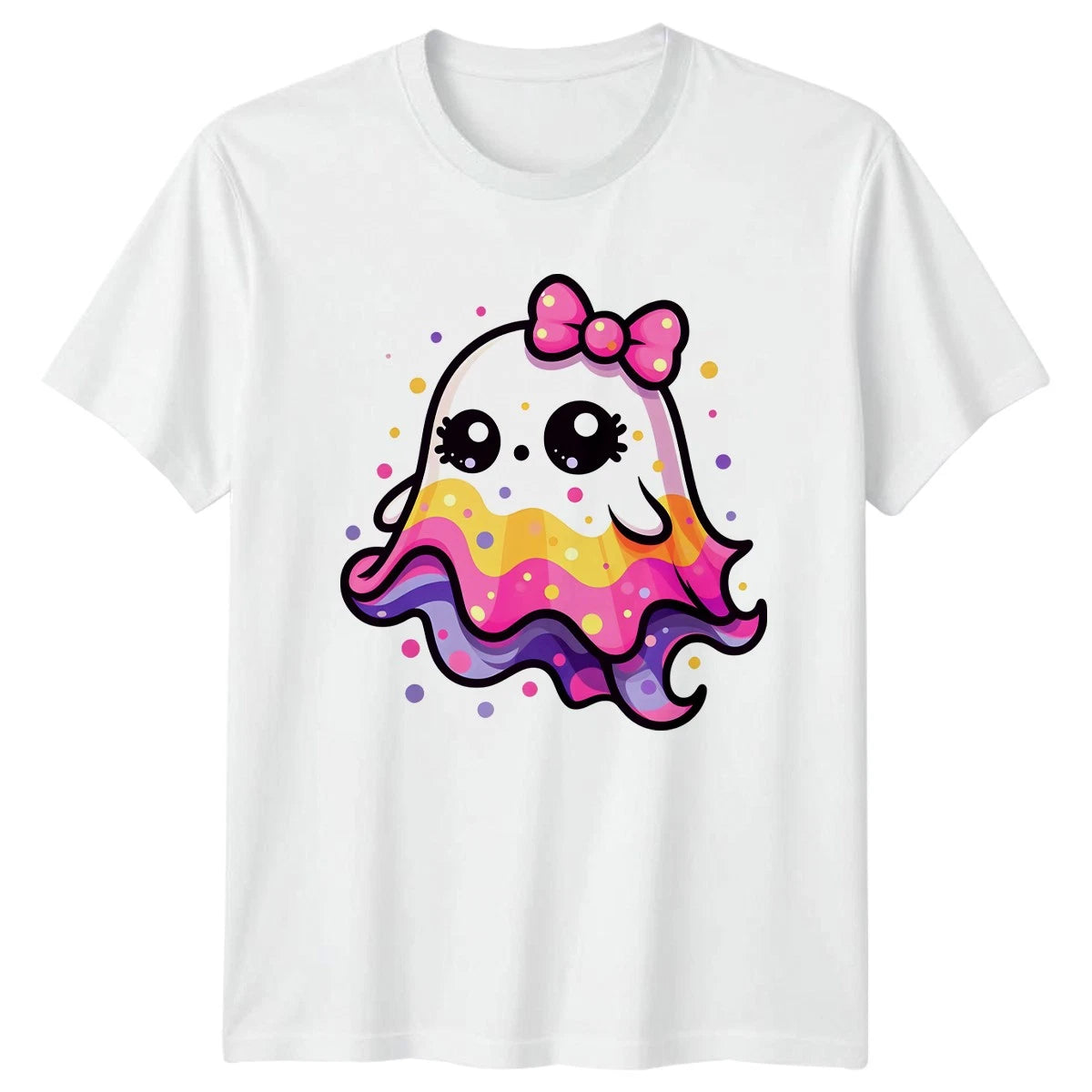 Kawaii Ghost With Pink Bow Womens T-Shirt Cute Ghost Halloween Gift For Her