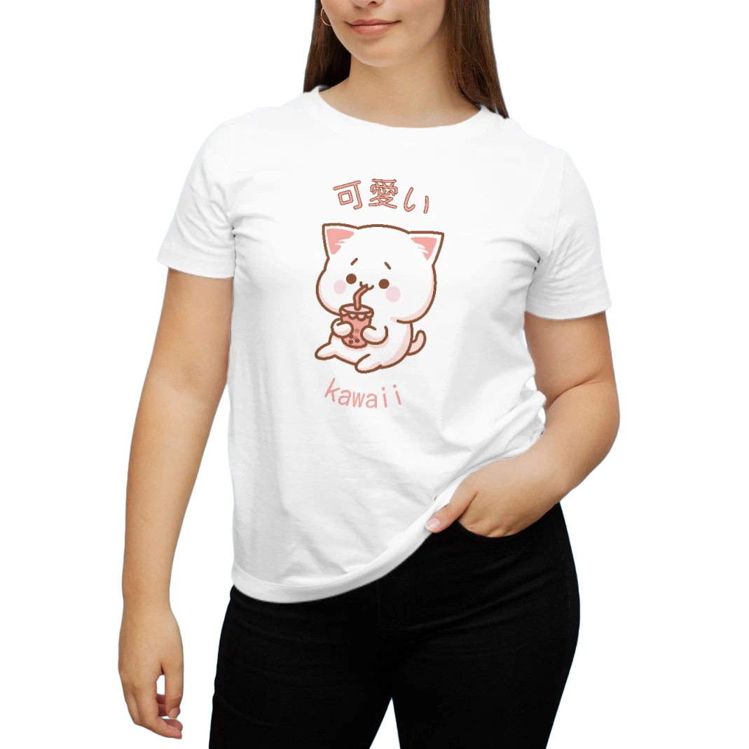 Kawaii Cat Anime Style Cute Graphic Art Novelty Tee Funny Unisex T-Shirt
