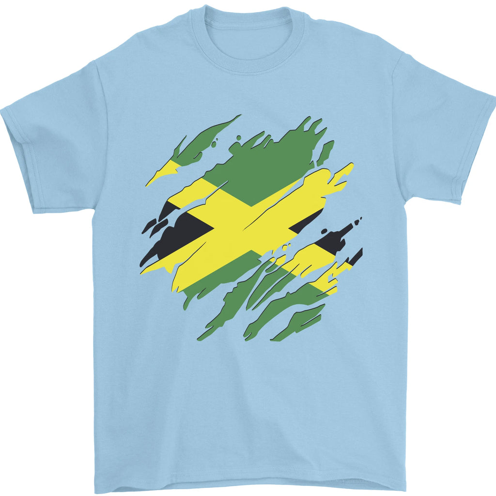 Torn Jamaican Flag Jamaica Day Football Mens T-Shirt 100% Cotton