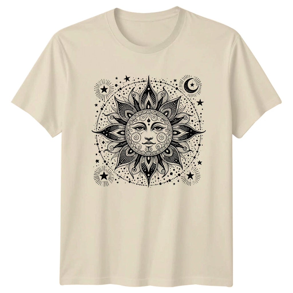 Celestial Sun Face T-Shirt, Boho Magic, Mystic Sun Art Shirt