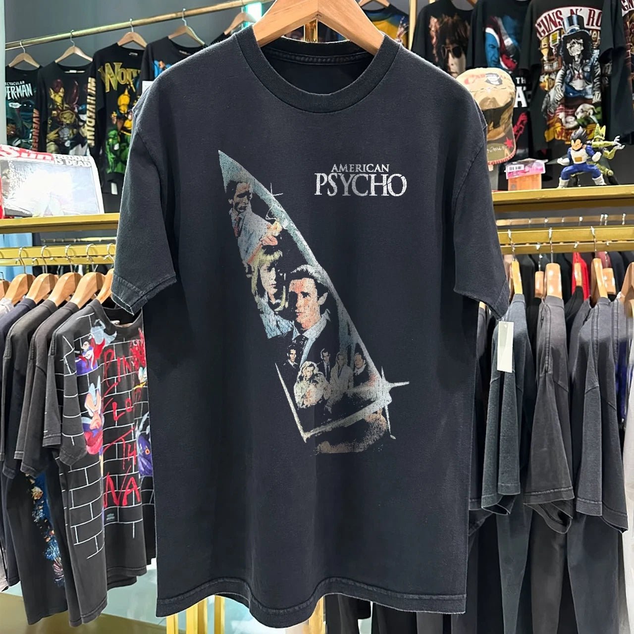 Y2K American Psycho Aged T-Shirt Black M