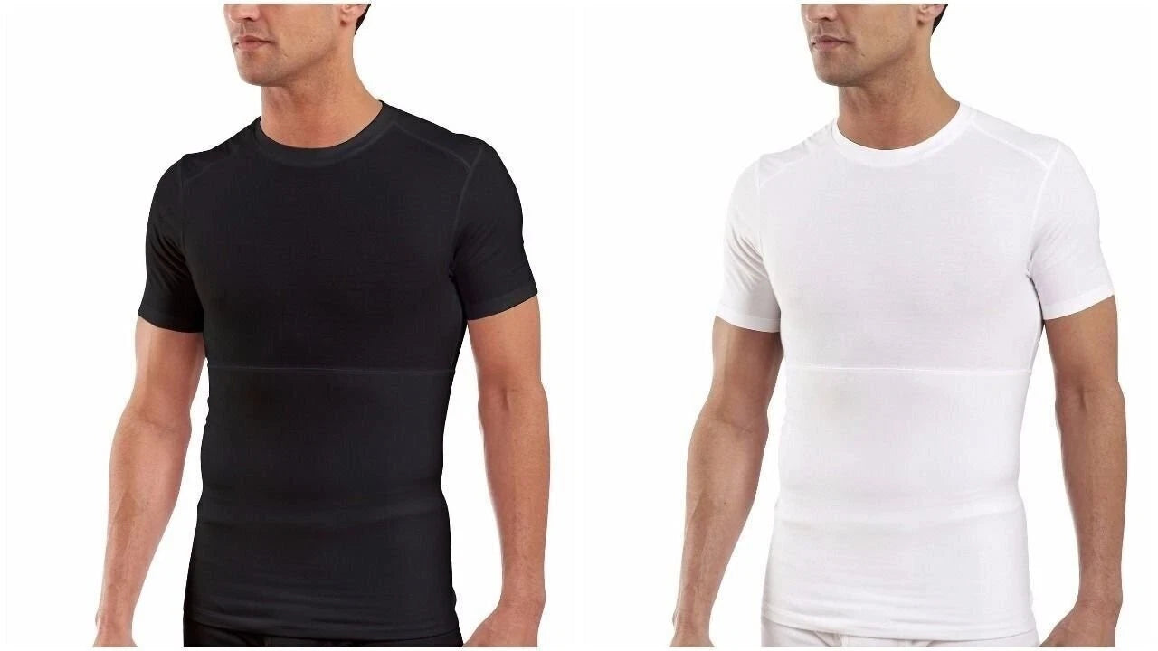Powerbody Sculpt Men's Shapewear Crew Neck T-Shirt Black Or White Sizes M-3XL