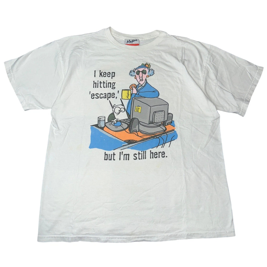 Vintage 90's Humor Tee - Maxine Hallmark Comic Shirt White Large Computer Dog