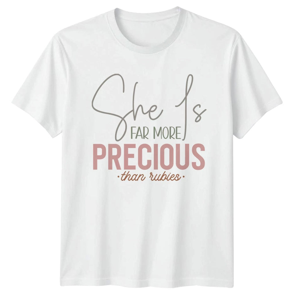 She Is Far More Precious Womens T-Shirt Biblical Faith Mothers Day Gift
