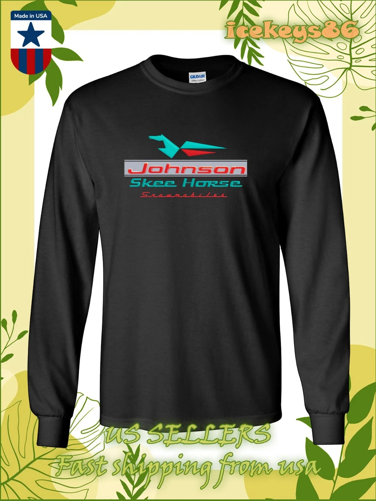 Johnson Skee-Horse Snowmobile Men's Long Sleeve T-Shirt American Size Tee Shirt